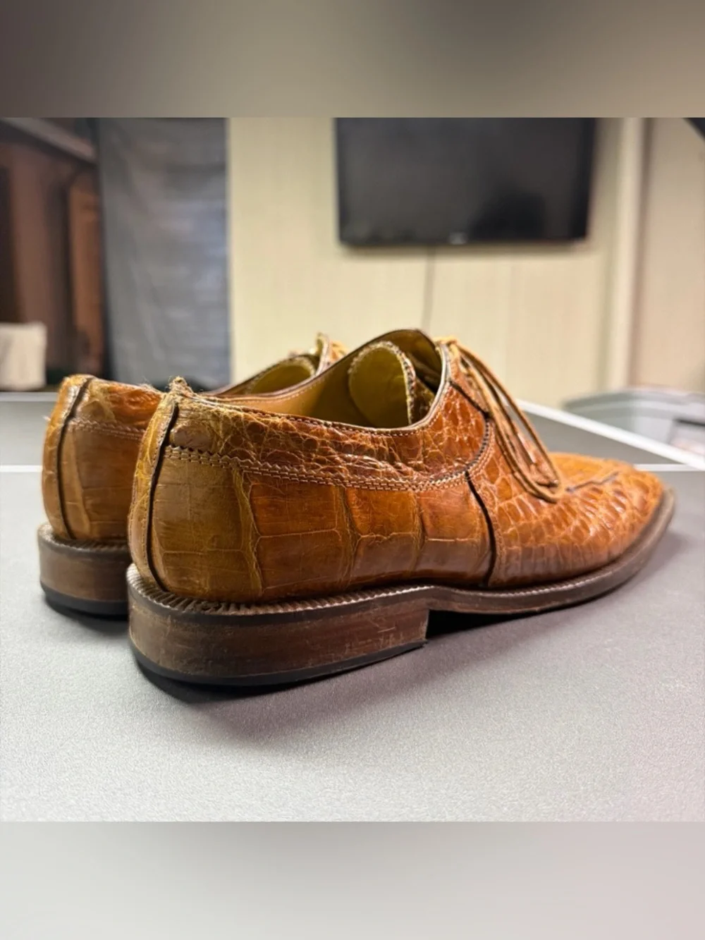 David Eden‎ Men's Alligator Leather Dress Derby Shoes Size 11 Brown